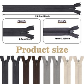 DOITEM 8pcs 20cm/8 Inch Invisible Multicolor Nylon Coil Zippers for Sewing and Crafts (Brown Dark Grey Light Grey Khaki)