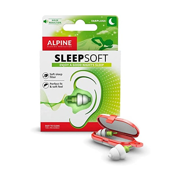Alpine SleepSoft Ear Plugs - Reduce snoring and improves sleep - Soft filters designed for sleeping - Comfortable hypoallergenic material - Reusable earplugs