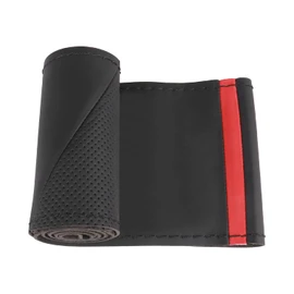Yeolpise - Funda universal para volante de 15 pulgadas cosida a mano con letrero de regresión rojo, antideslizante, transpirable, cómodo, de microfibra de piel, kit de costura para volante, 11 cm