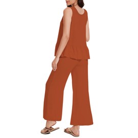 Linen Sets for Women 2 Piece Set Summer Outfits for Women Linen Jumpsuits Lounge Matching Sets 2025 Trendy Clothes Orange