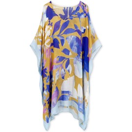 Moss Rose Caftan for Women Beach Cover up Swimsuit Kimono Cardigan with Bohemian Floral Print Yellow