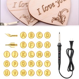 Wood Burning Kit with Letter Stamps - 26 Copper Letters Mold Set, Adjustable Temperature Soldering Iron, Leather and Wood Burning Alphabet Stamp Set - Wood Stamping Kit