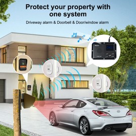 Wireless Alarm System for Home Security Expandable - 6-Piece Kit Include Doorbell, Door Alarm, and Solar Driveway Alarm - Chime/Sensitivity Adjustable NO Wi-Fi NO Monthly Fee With Rechargeable Battery
