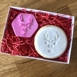 LissieLou Reindeer Antlers Cookie Stamp Christmas Theme Icing Fondant Embosser - Light Pink