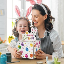 Easter Money Pull Box for Cash Gift - Happy Easter Surprise Money Holder Gifts for Kids Adults, DIY Funny Spring Holiday Cash Boxes with 100 Pcs Transparent Bags for Women Men Girls Boys Friends