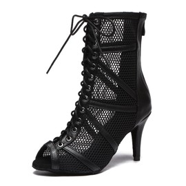 Minishion Latin Dance Booties for Women Mesh Party Boots L555 Black US 8.5