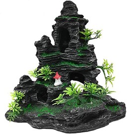 AVOICE Aquarium Ornament - Mountain View Stone Tree Rock Cave Fish Tank Decorations with Small Pavilion