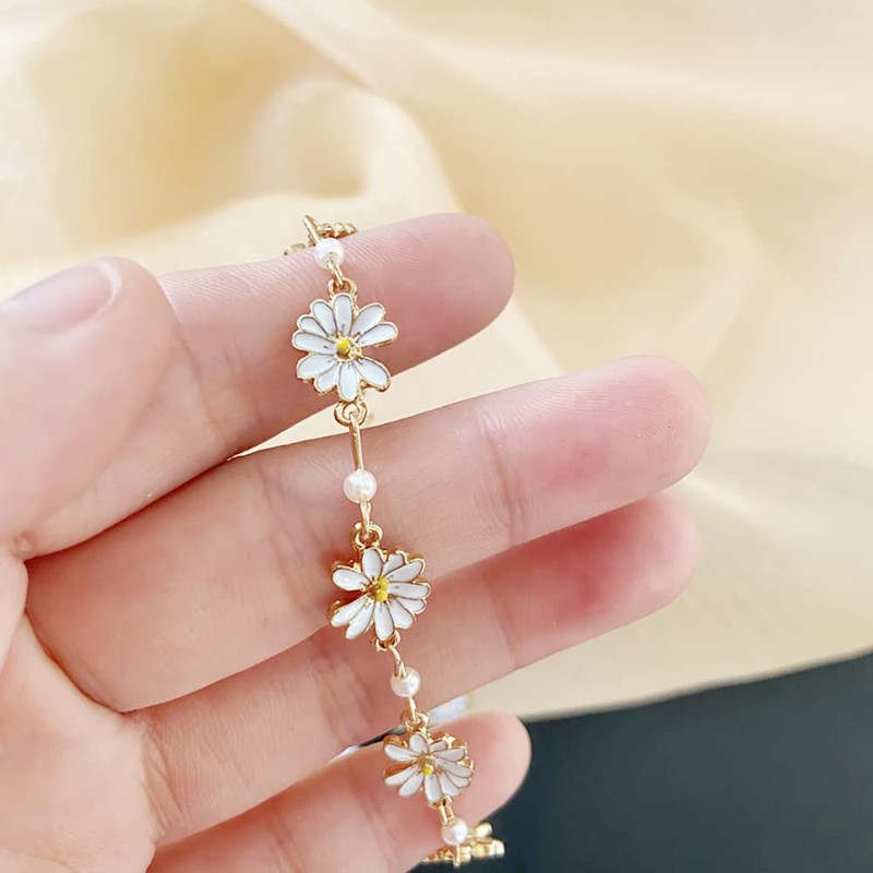 XUN Zhe Cute Daisy Flower Bracelet,Enamel Sun Flower Pendant Bracelet
