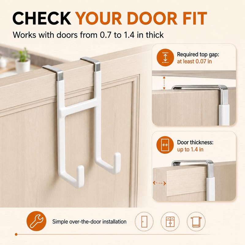 2 Pack Over Door Hook Hanger with Dual Hook Heavy