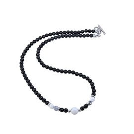 TreasureBay Handmade Mens Tigers Eye Onyx Beaded Necklace Chain Natural Gemstones Healing Crystal Jewellery (Black/White Turquoise)