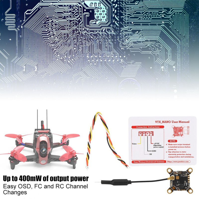 VT5804 Nano Video Transmitter 5.8G 40CH 0mW~400mW OSD Adjustable FPV