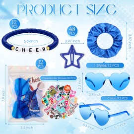 Landical 146 Pcs/12 Set Cheerleader Gifts Bulk Cheer Gift for Team Cheer Bracelets Sunglasses Satin Scrunchie Clips Cheerleading Stickers Bags Accessories for Women Girl Cheerleader Team Coach