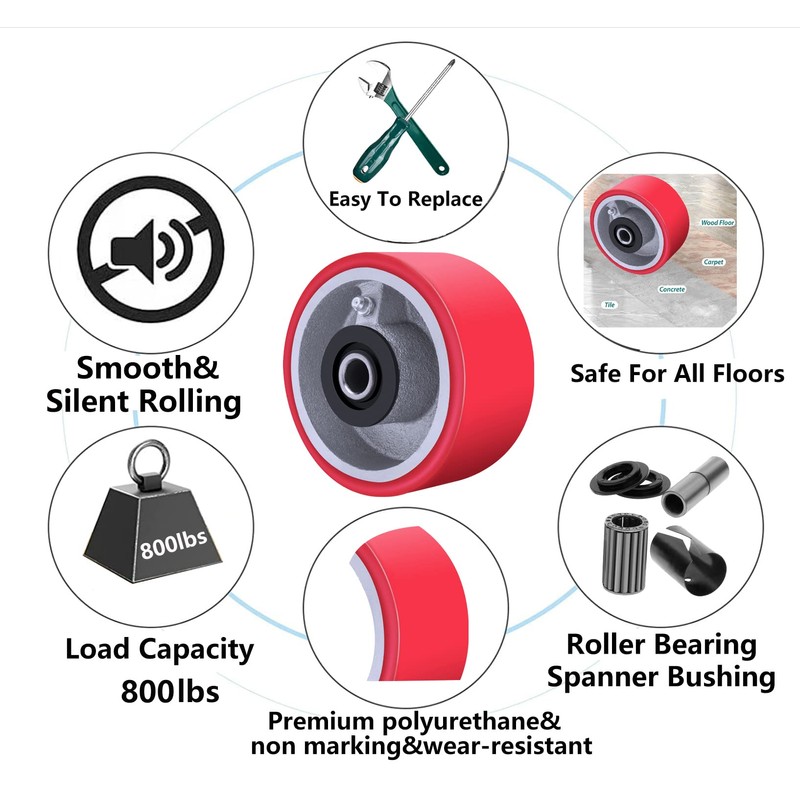 4 Inch Casters Wheels- Heavy Duty Casters, Polyurethane Caster Wheel-
