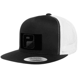 Sombrero táctico | Auténtica gorra plana de camionero Snapback | Superficie de bucle de 2 x 3 para fijar parches de gancho moral, (negro y blanco)