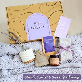 Get Well Soon Gift Baskets for Women – Care Package for Women After Surgery, Thinking of You Gifts, Birthday Basket, Self Care Gift Box, Comfort Hug in a Box (Lavender Purple)