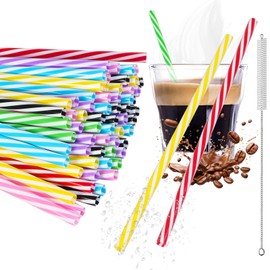 50pcs Reusable Plastic Straws,Drinking Plastic with Cleaning Brush,Dishwasher Safe,Reusable Hard Plastic Straws for Family Bars Cafes Restaurants BBQ Parties Celebrations