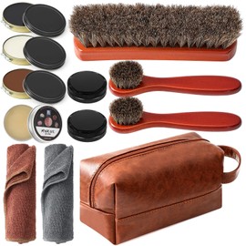 Wovnet 13 Pcs Shoe Polish Kit, Leather Boot Care Kit for Men, Black Shoes Shine Kit for Cleaning with PU Storage Bag(Brown)