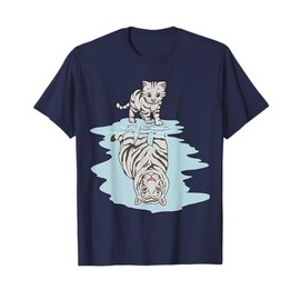 Bambino Gatto Specchio Riflesso Tigre Bianca Gattino Kawaii Maglietta