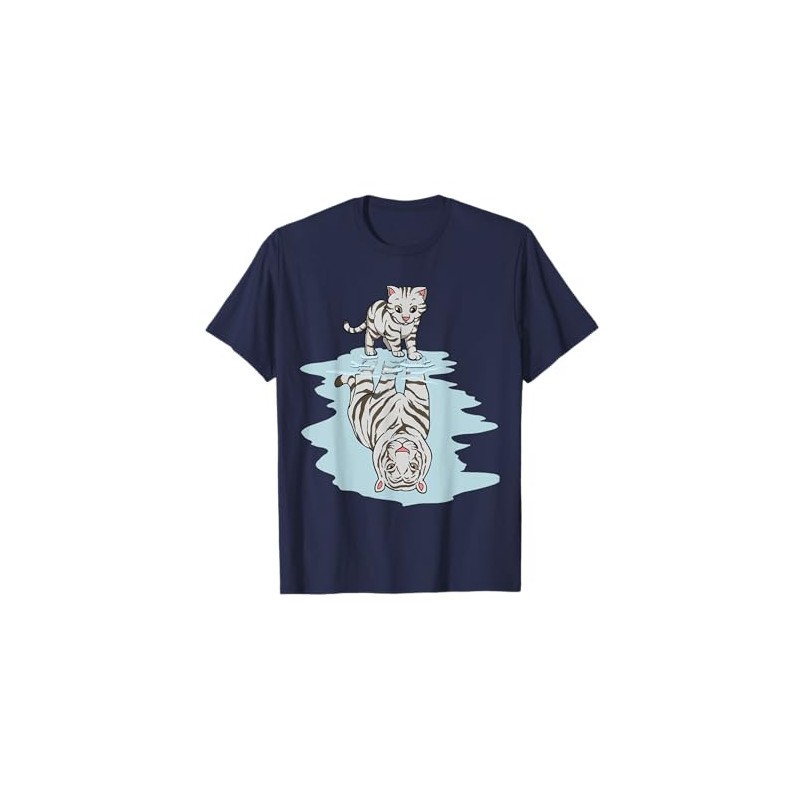Bambino Gatto Specchio Riflesso Tigre Bianca Gattino Kawaii Maglietta