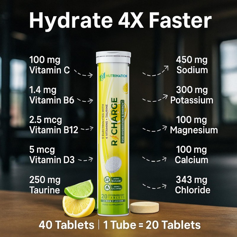 Electrolytes Hydration Tablets | 40 Effervescent Rehydration Tablets (Lemon) |