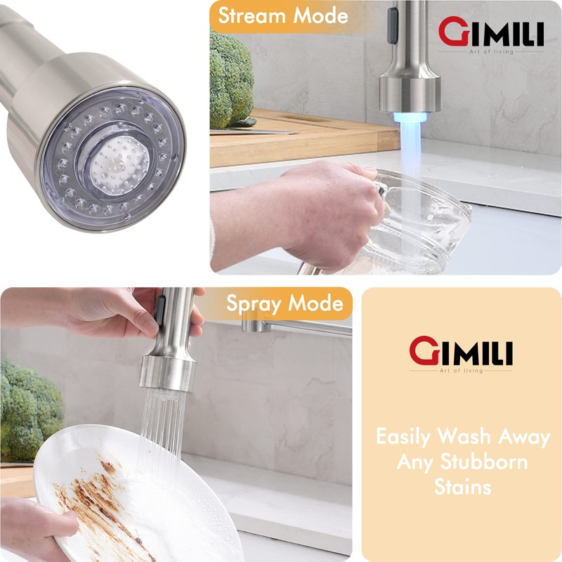 GIMILI Brushed Nickel Kitchen Faucet with Pull Down Sprayer with