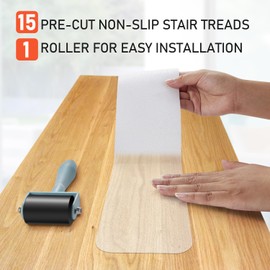 6'' x 24'' Clear Stair Treads Non-Slip, 15 Pack Pre-Cut Transparent Non Slip Stair Treads for Steps, Indoor Outdoor, Waterproof Grip Tape for Stairs, Bathroom, PEVA Safe for Elders, Kids, Pets