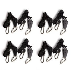 4 Pairs of 1/8 Inch Adjustable Heavy Duty Rope Hangers for Grow Tents Suspended Grow Mounts, Reinforced Metal Gear, Anti-Shedding Knots, 8 ft., Holds up to 150 Lbs.