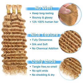 CIFENDIN Human Braiding Hair for Boho Braids 22 Inch 110g Deep Wave Boho Bulk Human Hair for Braiding Knotless 12A Wet and Wavy Bohemian 3 Bundles/Pack Curly Braids Honey Blonde