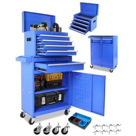 ExploreHorizon 2 in 1 Tool Chest with 5 Drawers, Tool Cart with 7 Organizer Tray Divider Set & Wheels, Large Rolling Tool Box Organizer for Garage, Workshop, Home Crafts