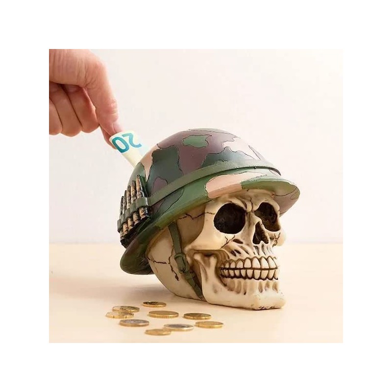 OOTB 78/5759 Polyresin Savings Bank with Lock, Skull with Army