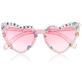 APLZGMG Birthday Glasses Happy Birthday Heart Shaped Sunglasses Pink Birthday Girl Sunglasses for Women Girls Birthday Party(Heart)