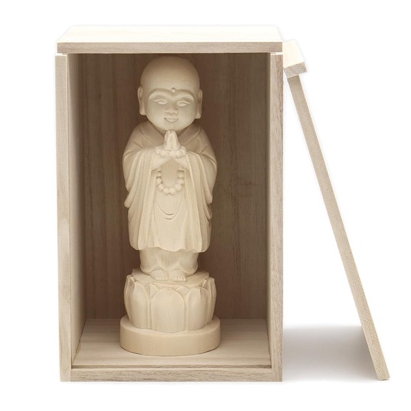 Kurita Buddhist Statue [Bodhisattva] Childcare Warehouse (Total Height 6.3 inches (16 cm), Width 2.2 inches (5.5 cm), Depth 2.2 inches (5.5 cm), Round Stand with Japanese Paulownia Box (External