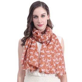Lina & Lily Cat Animal Print Women's Scarf Shawl Wrap Lightweight (Light Brown)