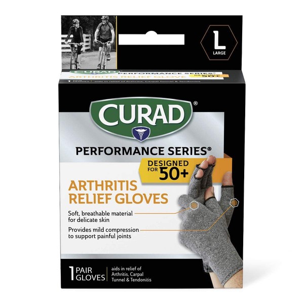 Curad Performance Series 50+ Arthritis Reilef Glove, Aids in Arthritis, Carpal Tunnel & Tendonitis, Breathable, Soft, Mild Compression, 1 Pair, Large