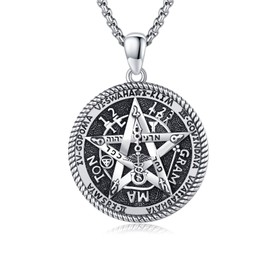 Pentagram Necklace 925 Sterling Silver Magic Circle Necklace Star of David Pendant Necklace Energy Amulet Jewellery for Men Women