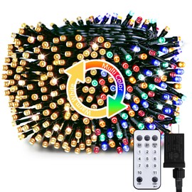 Minetom Christmas Tree Lights, 66ft 200 LED Outdoor Christmas Lights with Remote, 8 Modes String Lights Plug in with Timer for Outside Party Decor, Warm White & Multicolor
