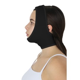 Bellati - Faja Mentonera Unitalla lifting facial reductora de papada, cuello, mejillas y oreja Postuirúrgica post operatoria o preventiva Unitalla - Negra