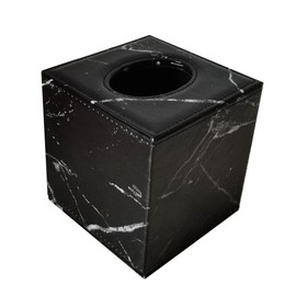 S Forever Home Decor Flower Pattern Faux Leather Tissue Box Cover (Square,Black Marble)
