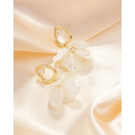 Statement Earrings - Elegant Flower Pearl Earrings for Women - White Flower & Drop Dangle Earrings Hypoallergenic Plated with CZ Cubic Zirconia, Titanium steel