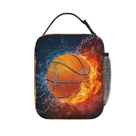 JIMOWANG Fire and Water Basketball Lunch Bags Reusable Tote Lunch Box for Office Work School Picnic Camping Thermal Insulated Meal Bag