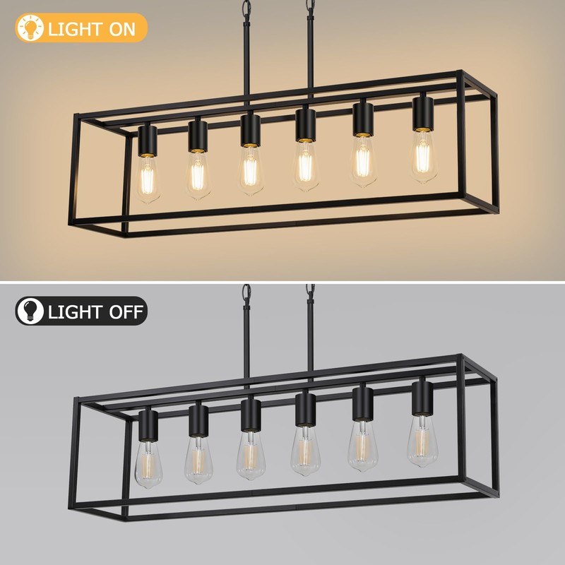 Boncoo 6 Light Black Chandeliers for Dining Room, Adjustable Height