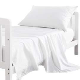 NTBAY 3-Piece Microfiber Toddler Sheet Set, Solid Crib Fitted Sheet Flat Sheet and Envelope Pillowcase, Baby Bedding Sheet & Pillowcase Sets, White