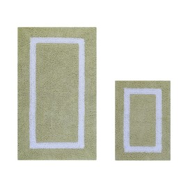 Better Trends 100% Cotton Hotel Collection Bath Mats Set, Sage & White Mats - Tufted, Reversible & Absorbent & Machine Washable 2 Piece Bathroom Rug Set, Shower & Sink Bath Rug