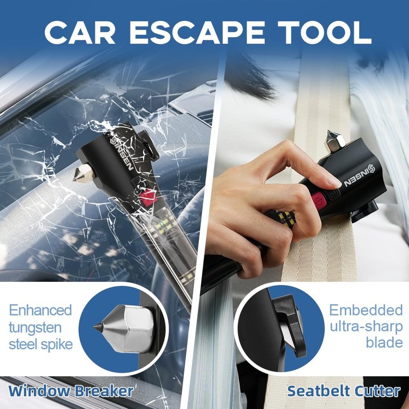 SINSEN Car Safety Hammer Flashlight, Tactical Emergency Rescue Tool, LED