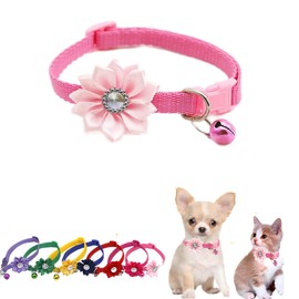 Pink Puppy Collar with Bell, Girl Dog Collar Nylon XS Dog Collar Bells Soft Cat Collars Adjustable for XXS XS Small Tiny Male Kitten Dogs Pet Animal