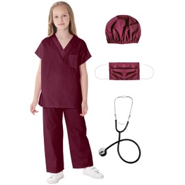 VORGYE Doctor Costume for Kids Scrubs Pants with Accessories Set Toddler Children Cosplay 3-15Year