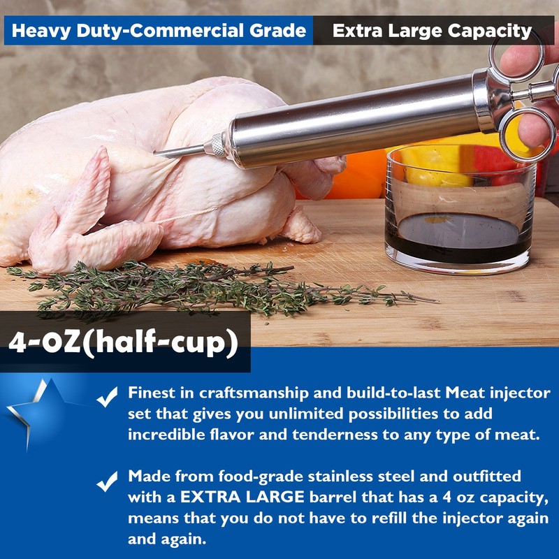 4 oz Stainless Steel Commercial Grade Meat Marinade Flavor Injector