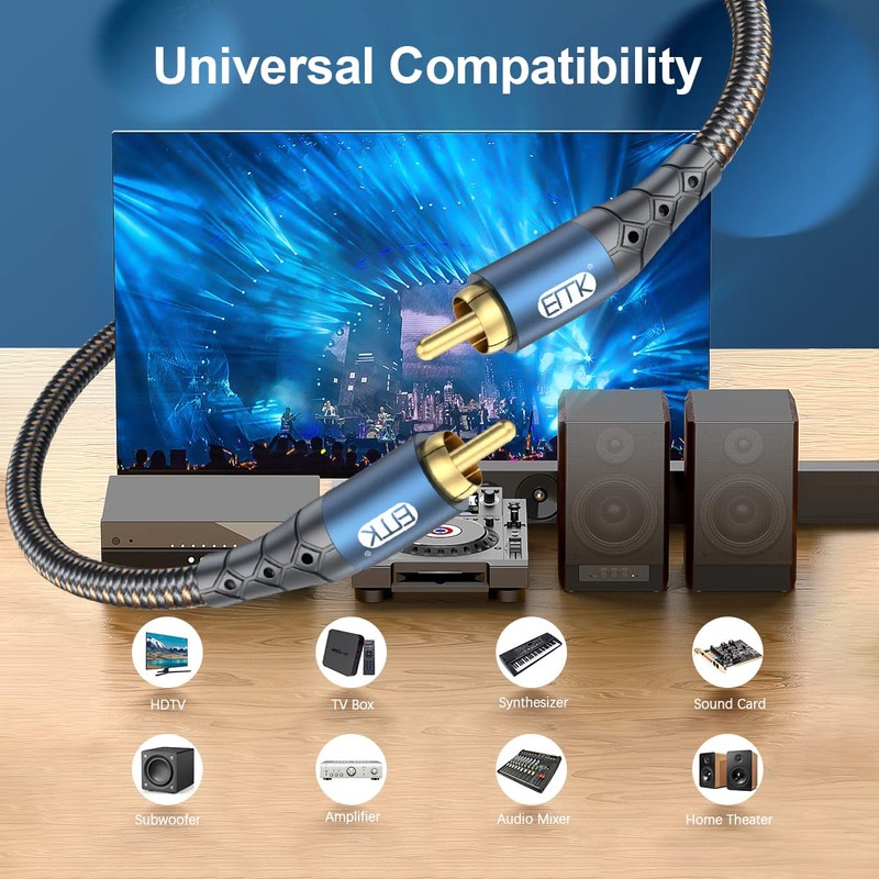 EMK Subwoofer Cable RCA to RCA Audio Cable 24K Gold-Plated
