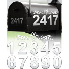 Mailbox Numbers, Reflective Mailbox Numbers for Outside (6 Sets), Waterproof House Numbers for Mailbox, White Number Mailbox Stickers Self-Adhesive for Signs, Home, Door, Window, Address Number (0-9)