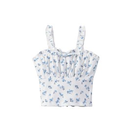 SOLY HUX Girl's Ditsy Floral Print Frill Trim Cami Crop Top Cute Summer Tops Preppy Clothes White Ditsy Floral 10Y